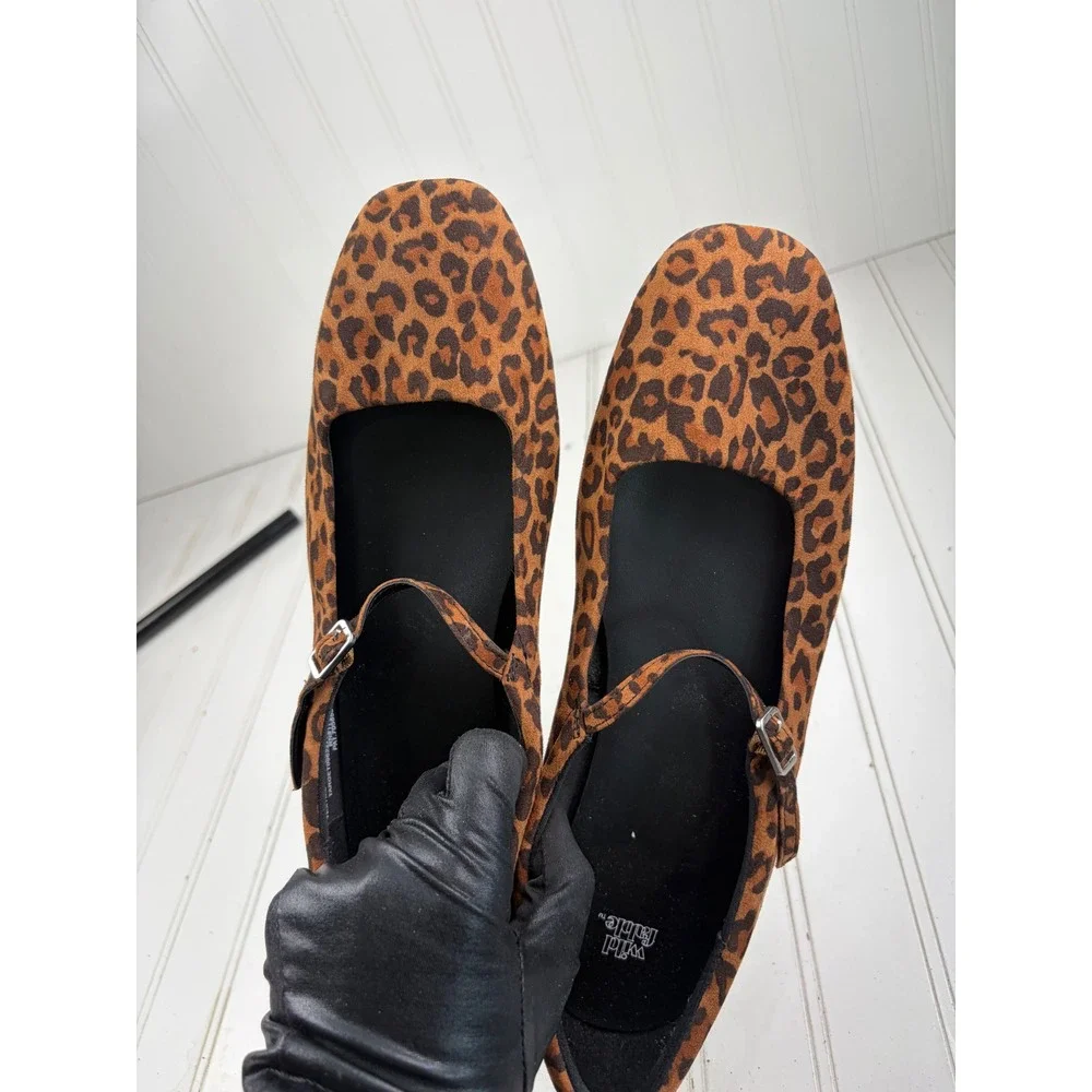 Wild Fable Leopard Print Elsa Mary Jane Flats Square Toe Women's Size 11